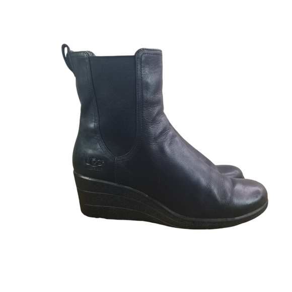 UGG Dupre waterproof black leather wedge chelsea ankle boots - Picture 2 of 14